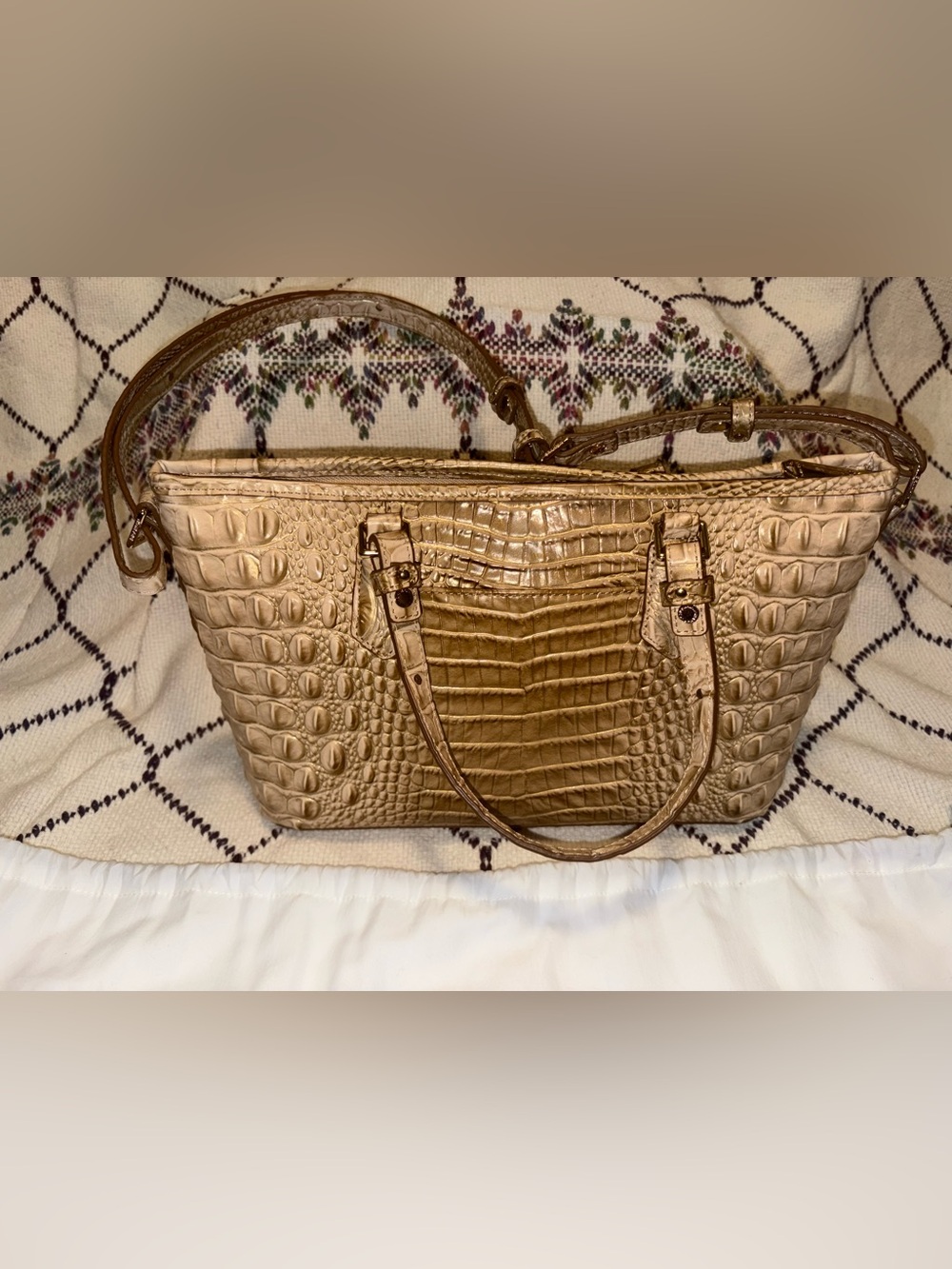 Brahmin Mini Asher Granite Melbourne Croc-Embossed Leather Satchel - Picture 3 of 16